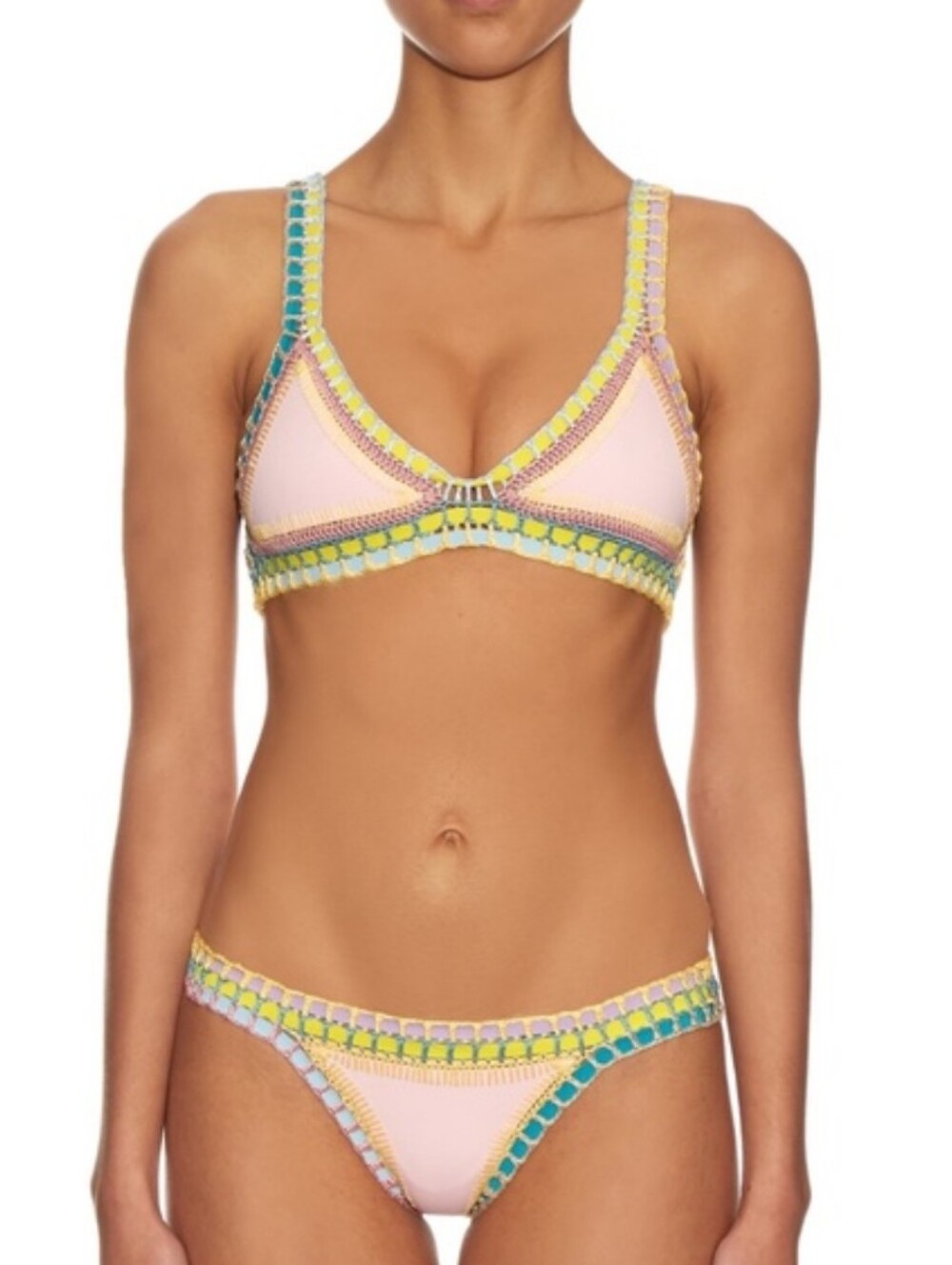 KIINI Bea Crochet Bikini Top Only Pastel Pink Yellow Purple Teal Size Large